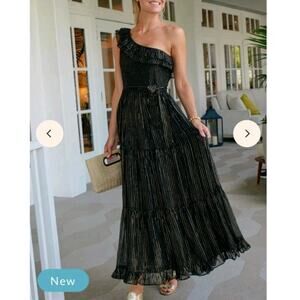 NWT Cabana Life Metallic One Shoulder Maxi Dress in Black Gold UPF Size L